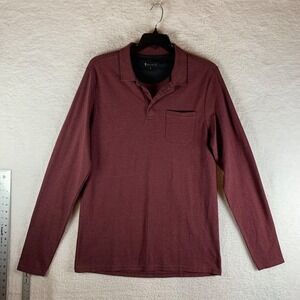 American Tall Men's Textured Cotton Maroon Long Sleeve Pocket Polo Shirt Size LT